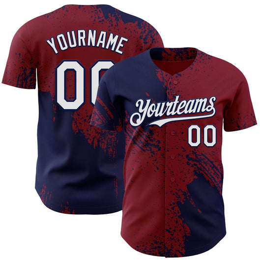 Custom Crimson White-Navy Abstract Brush Stroke Authentic Baseball Jersey - Main View
