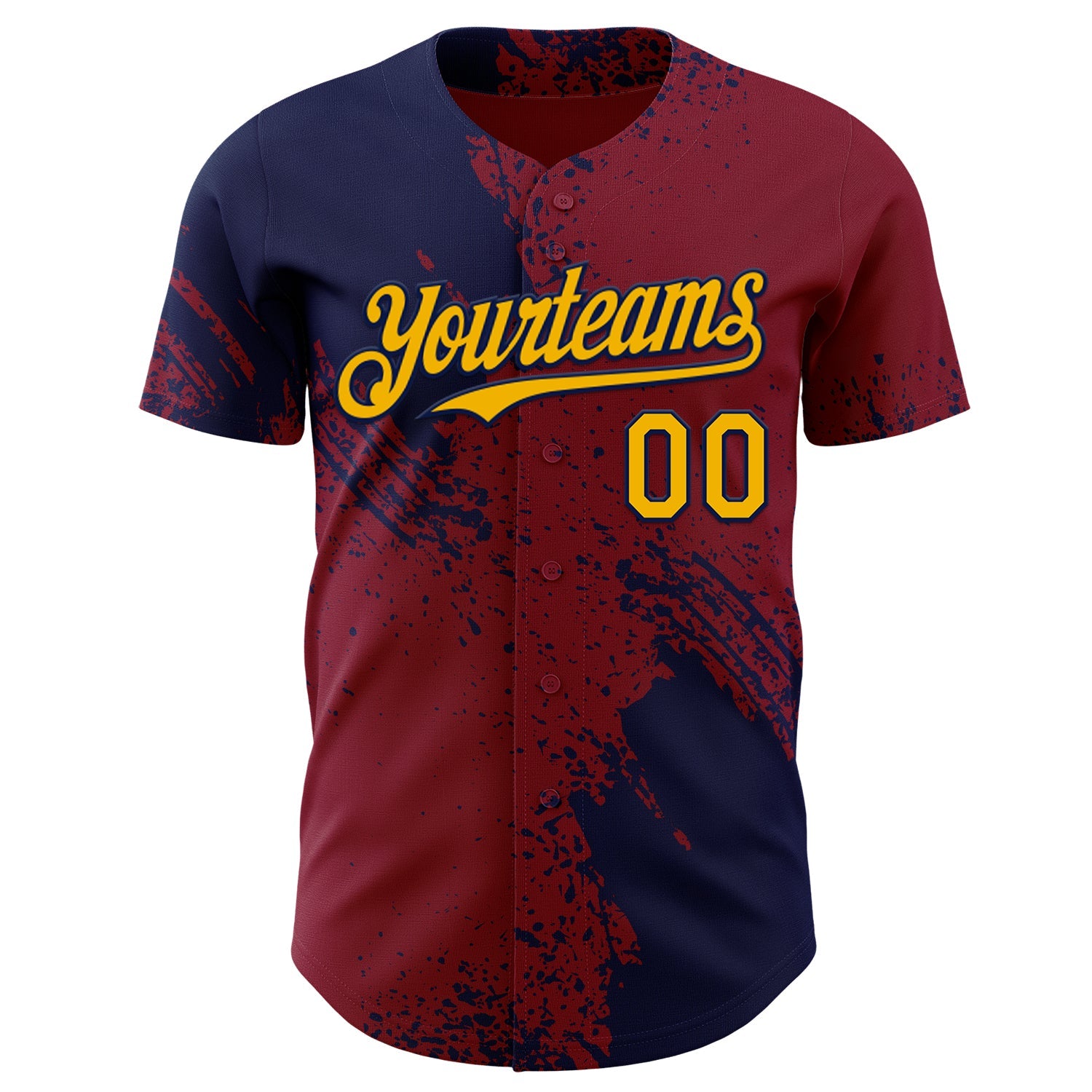 Custom Crimson Gold-Navy Abstract Brush Stroke Authentic Baseball Jersey view 2