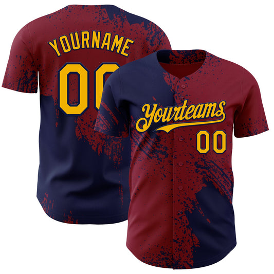 Custom Crimson Gold-Navy Abstract Brush Stroke Authentic Baseball Jersey - Main View