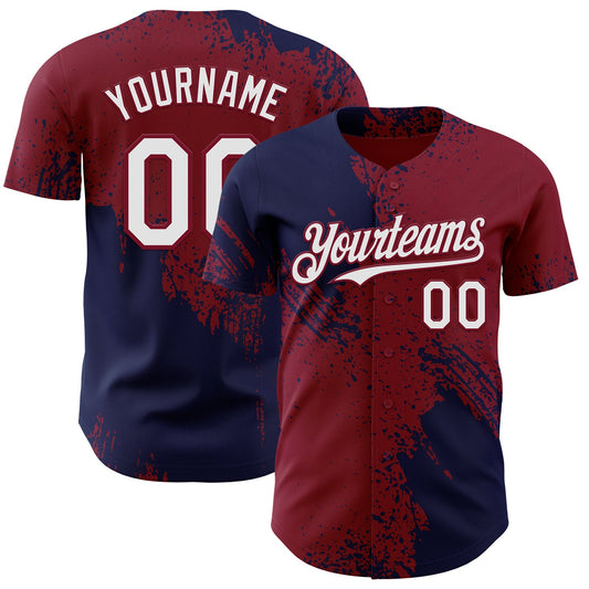 Custom Crimson White-Navy Abstract Brush Stroke Authentic Baseball Jersey - Main View