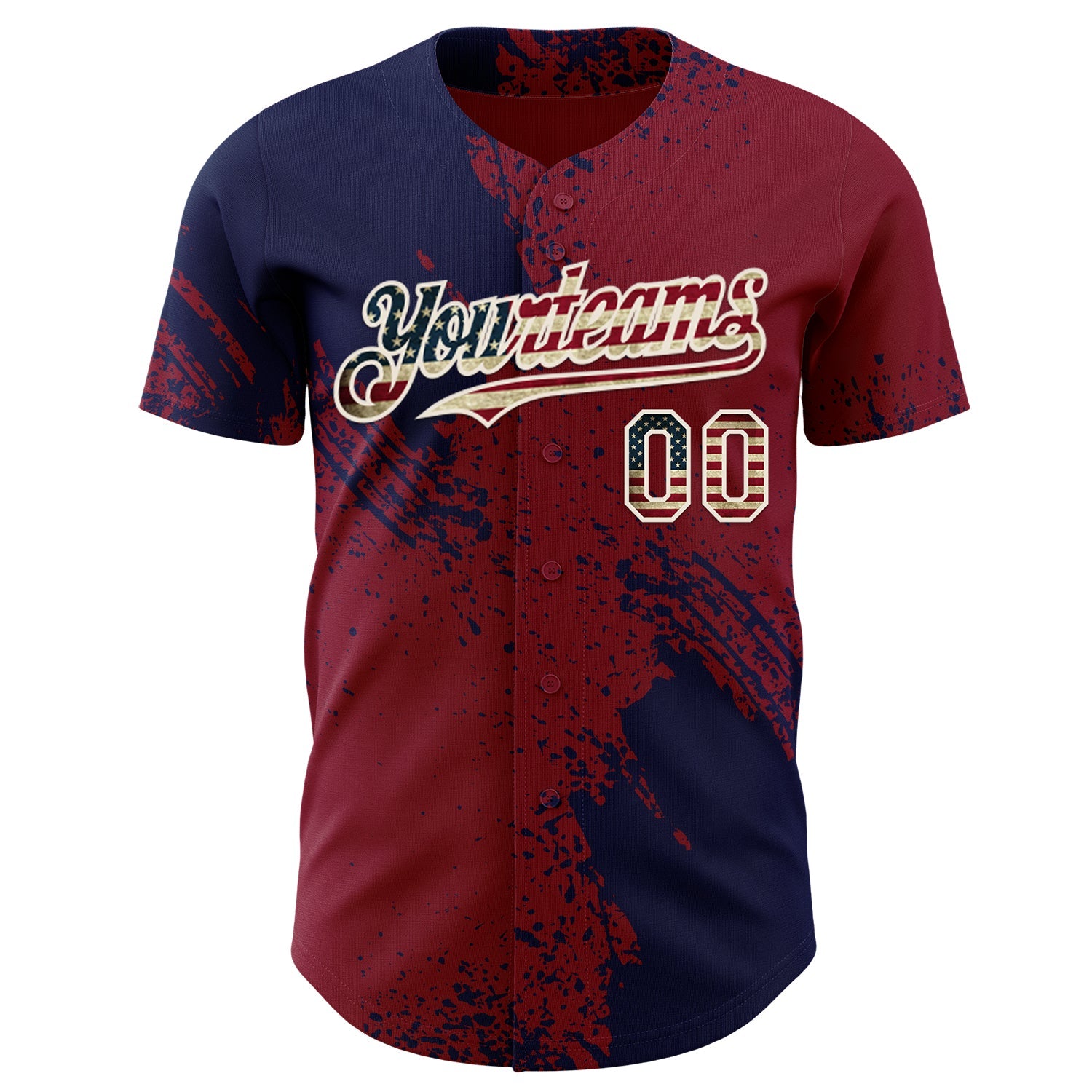 Custom Crimson Vintage USA Flag Navy-Cream Abstract Brush Stroke Authentic Baseball Jersey view 2