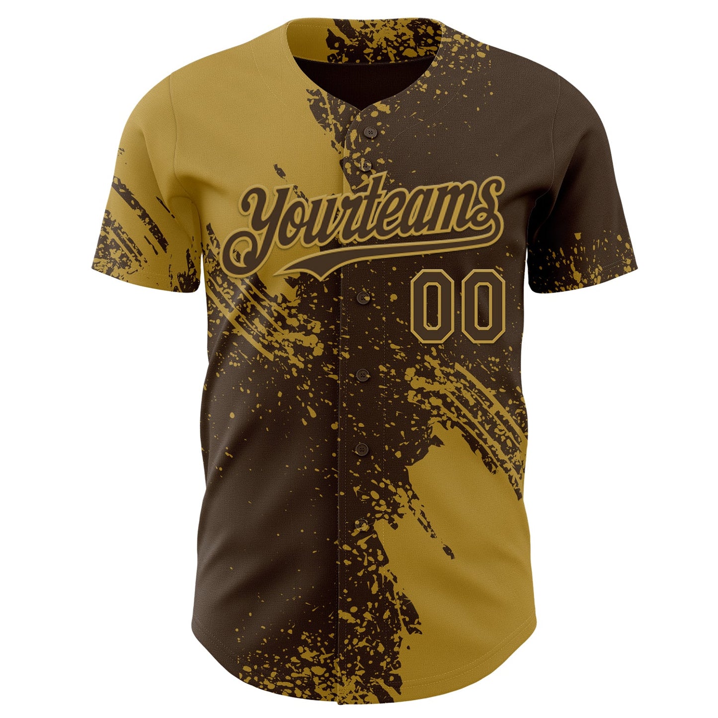 Custom Brown-Old Gold Abstract Brush Stroke Authentic Baseball Jersey view 2