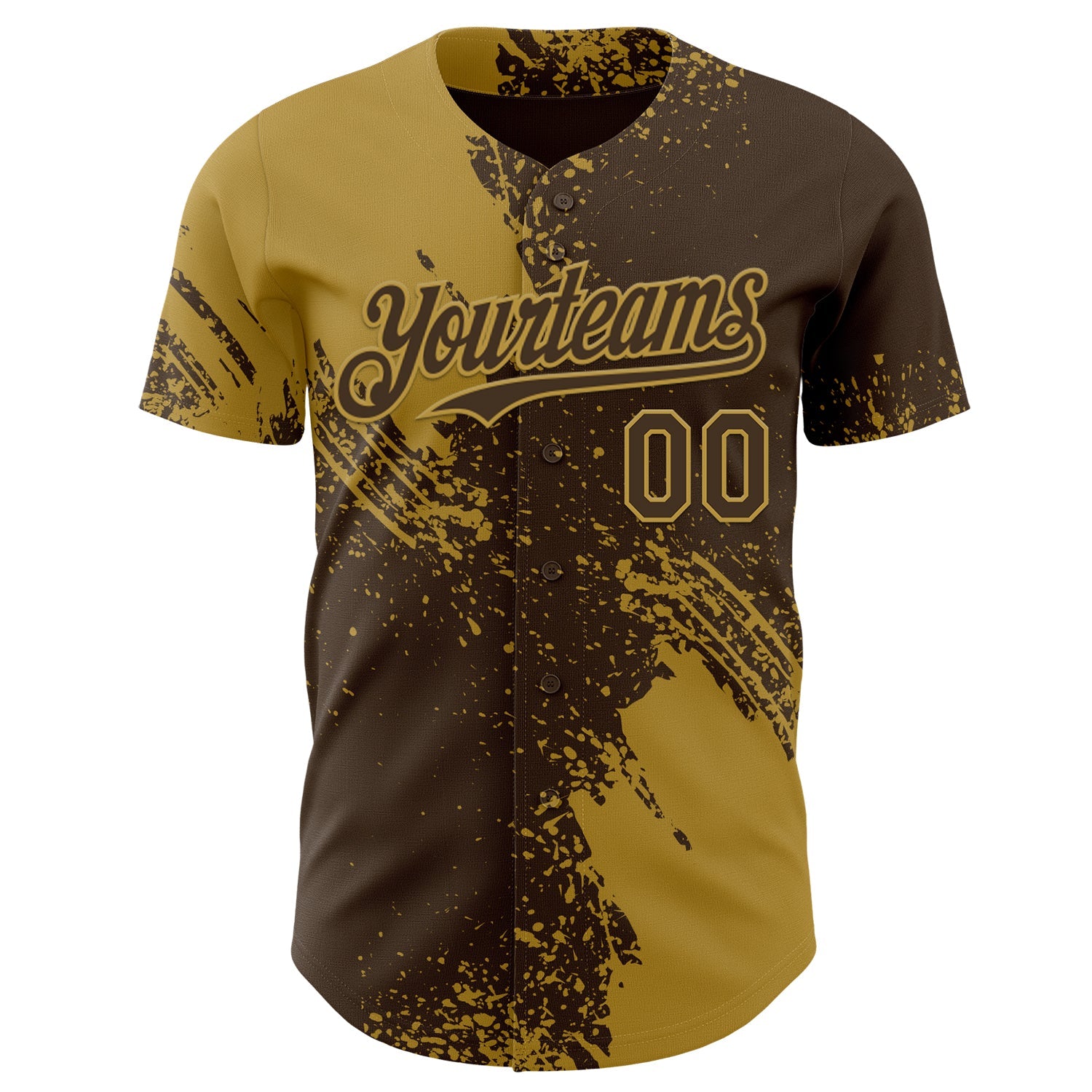 Custom Brown-Old Gold Abstract Brush Stroke Authentic Baseball Jersey view 2