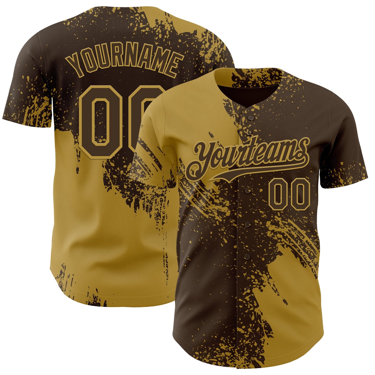Custom Brown-Old Gold Abstract Brush Stroke Authentic Baseball Jersey - Main View