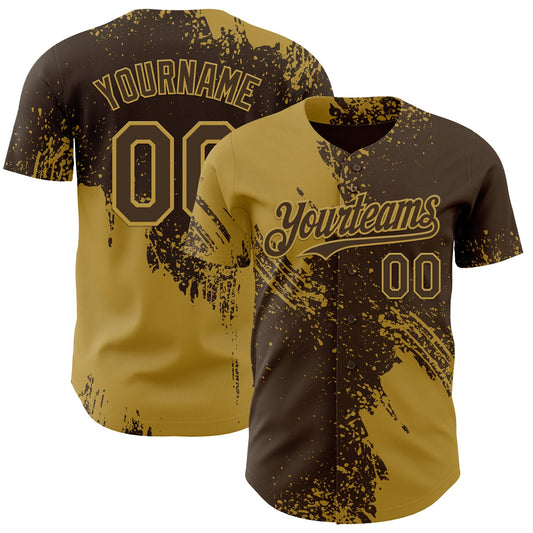 Custom Brown-Old Gold Abstract Brush Stroke Authentic Baseball Jersey - Main View