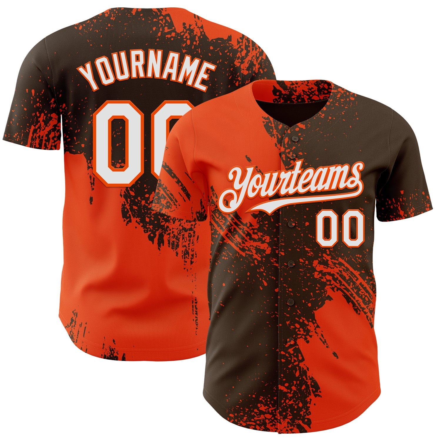 Custom Brown White-Orange Abstract Brush Stroke Authentic Baseball Jersey - Main View