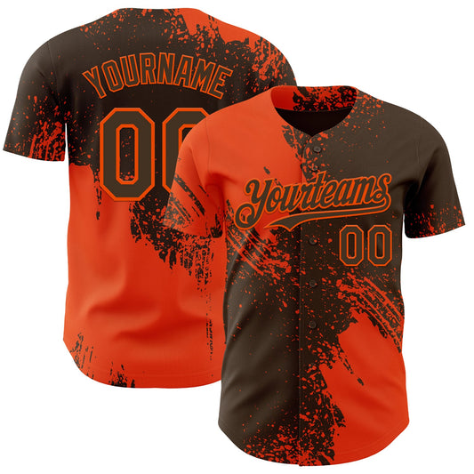 Custom Brown-Orange Abstract Brush Stroke Authentic Baseball Jersey - Main View