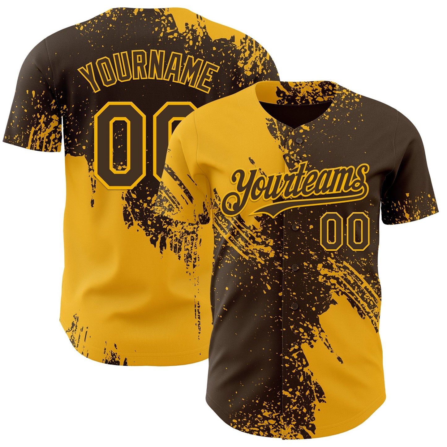 Custom Brown-Gold Abstract Brush Stroke Authentic Baseball Jersey - Main View
