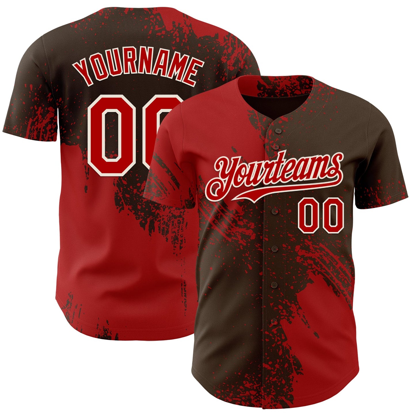 Custom Brown Red-Cream Abstract Brush Stroke Authentic Baseball Jersey - Main View