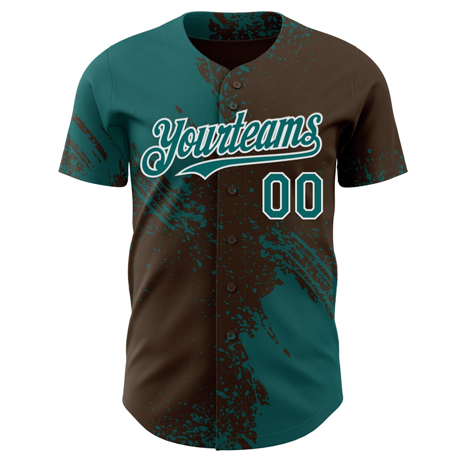 Custom Brown Teal-White Abstract Brush Stroke Authentic Baseball Jersey view 2