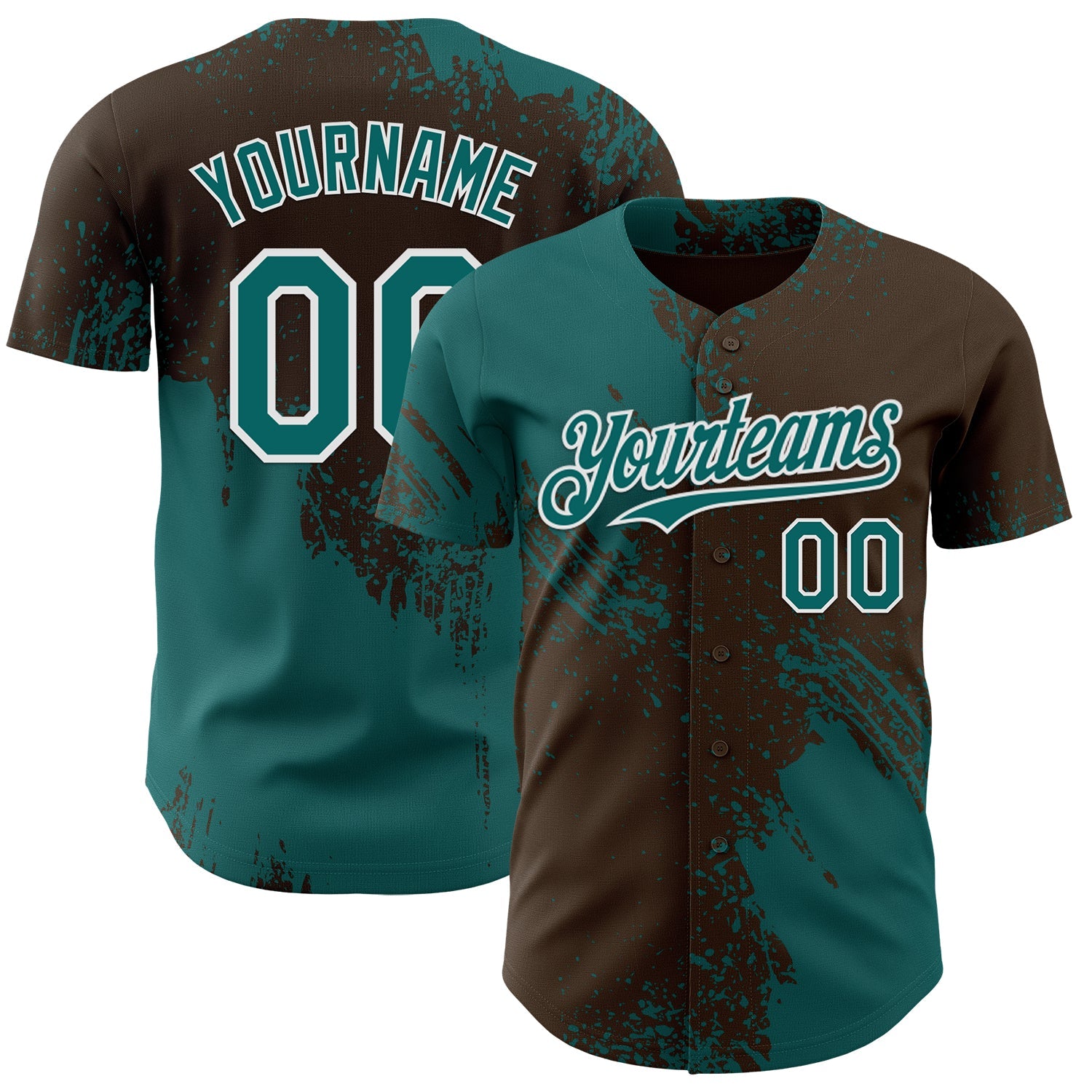 Custom Brown Teal-White Abstract Brush Stroke Authentic Baseball Jersey - Main View