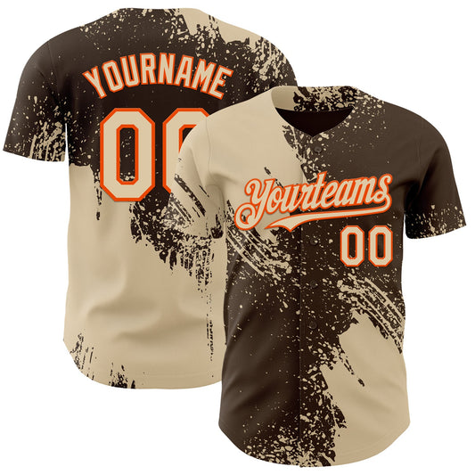 Custom Brown City Cream-Orange Abstract Brush Stroke Authentic Baseball Jersey - Main View