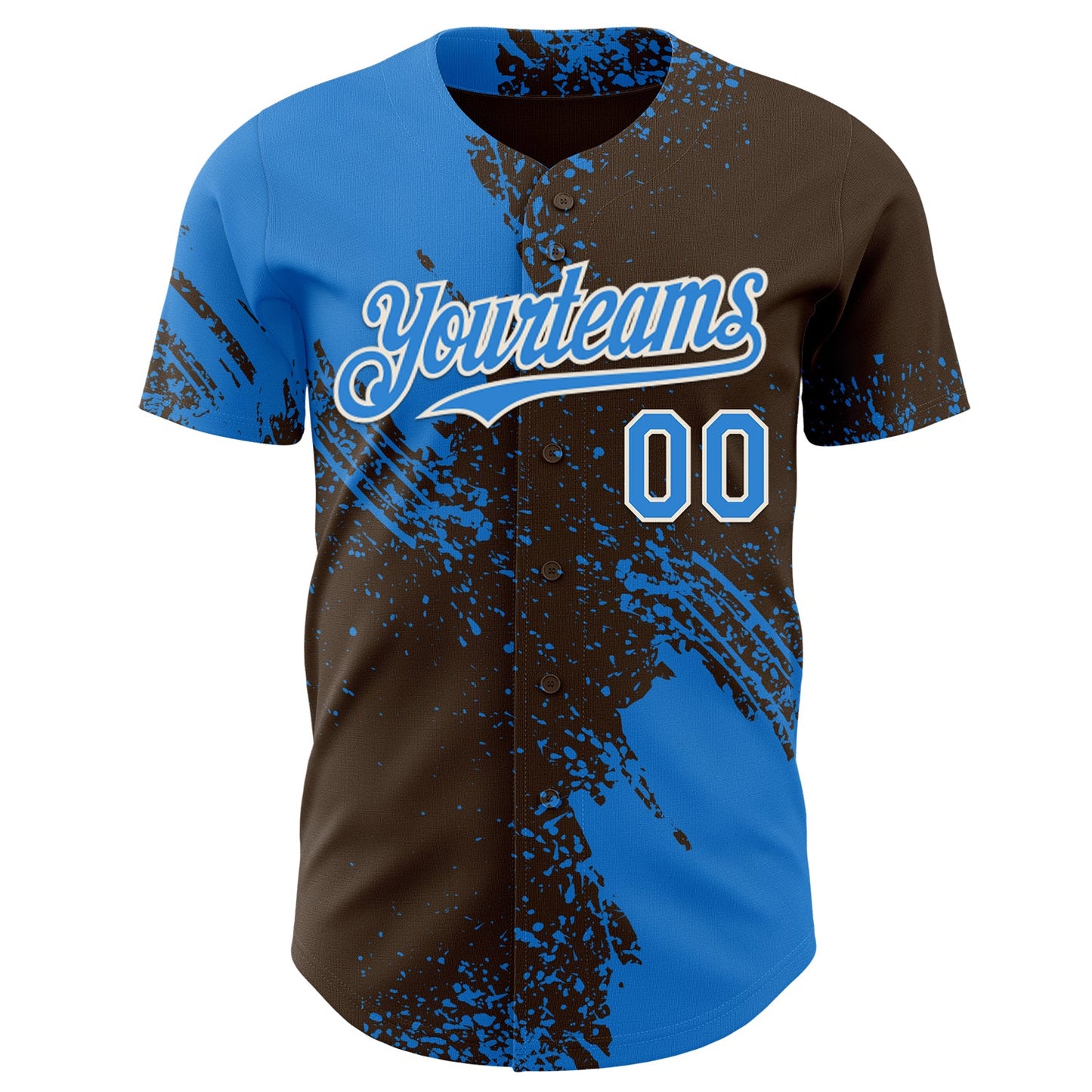 Custom Brown Electric Blue-Cream Abstract Brush Stroke Authentic Baseball Jersey view 2