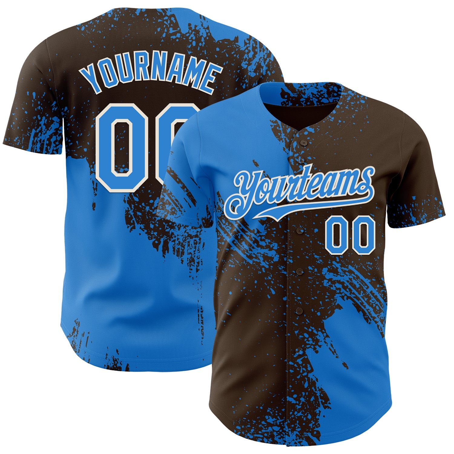 Custom Brown Electric Blue-Cream Abstract Brush Stroke Authentic Baseball Jersey - Main View