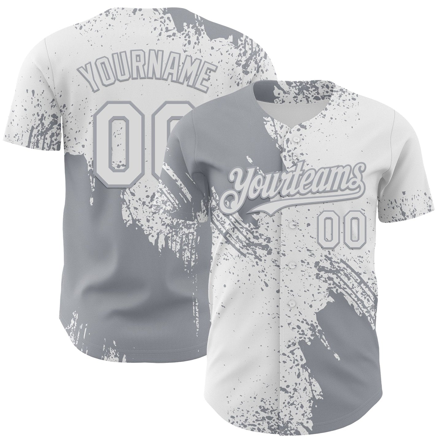 Custom White-Gray Abstract Brush Stroke Authentic Baseball Jersey - Main View