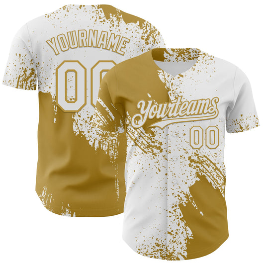 Custom White-Old Gold Abstract Brush Stroke Authentic Baseball Jersey - Main View