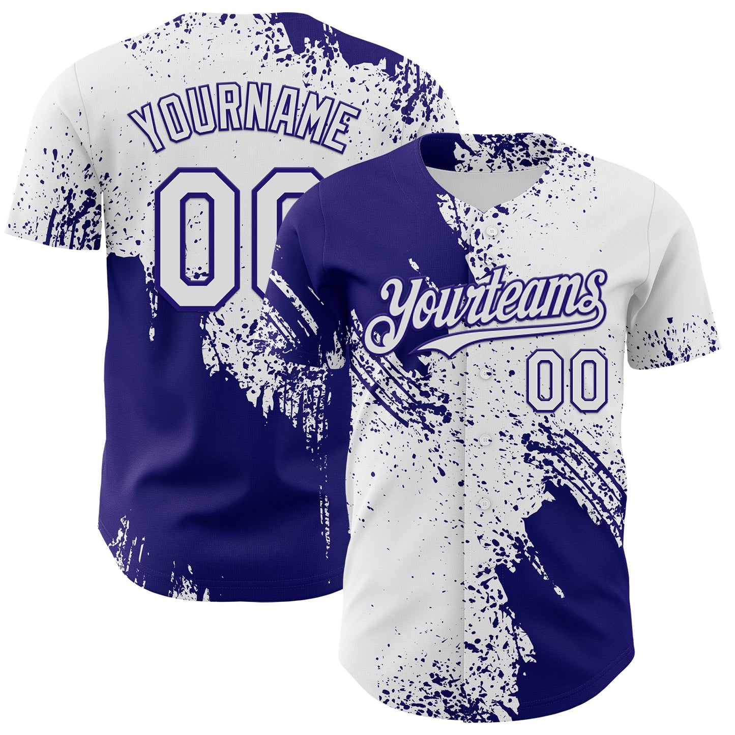 Custom White-Dark Purple Abstract Brush Stroke Authentic Baseball Jersey - Main View