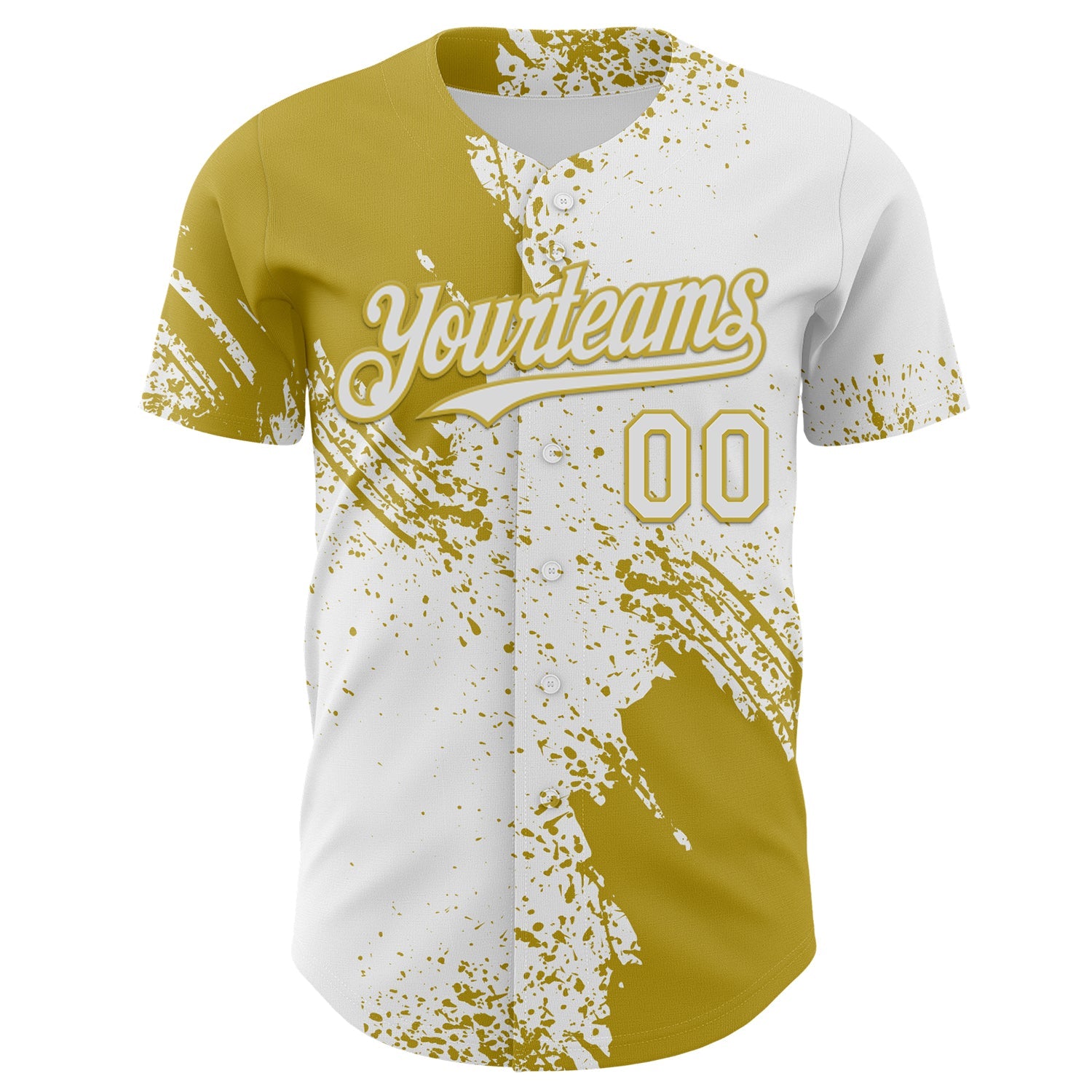 Custom White-Old Gold Abstract Brush Stroke Authentic Baseball Jersey view 2
