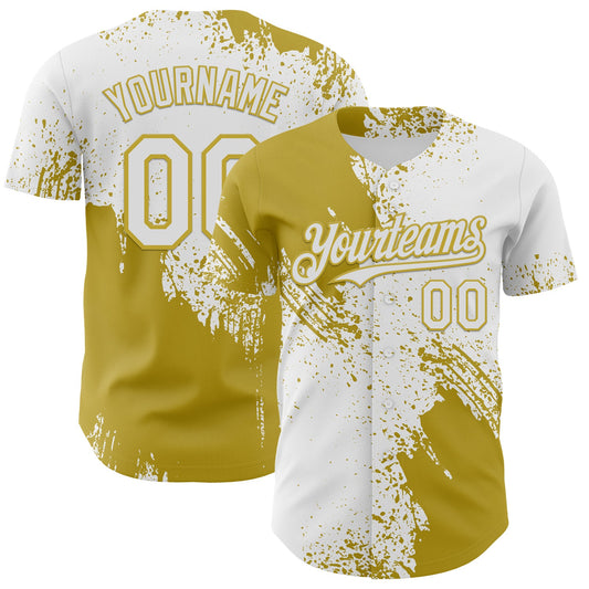 Custom White-Old Gold Abstract Brush Stroke Authentic Baseball Jersey - Main View