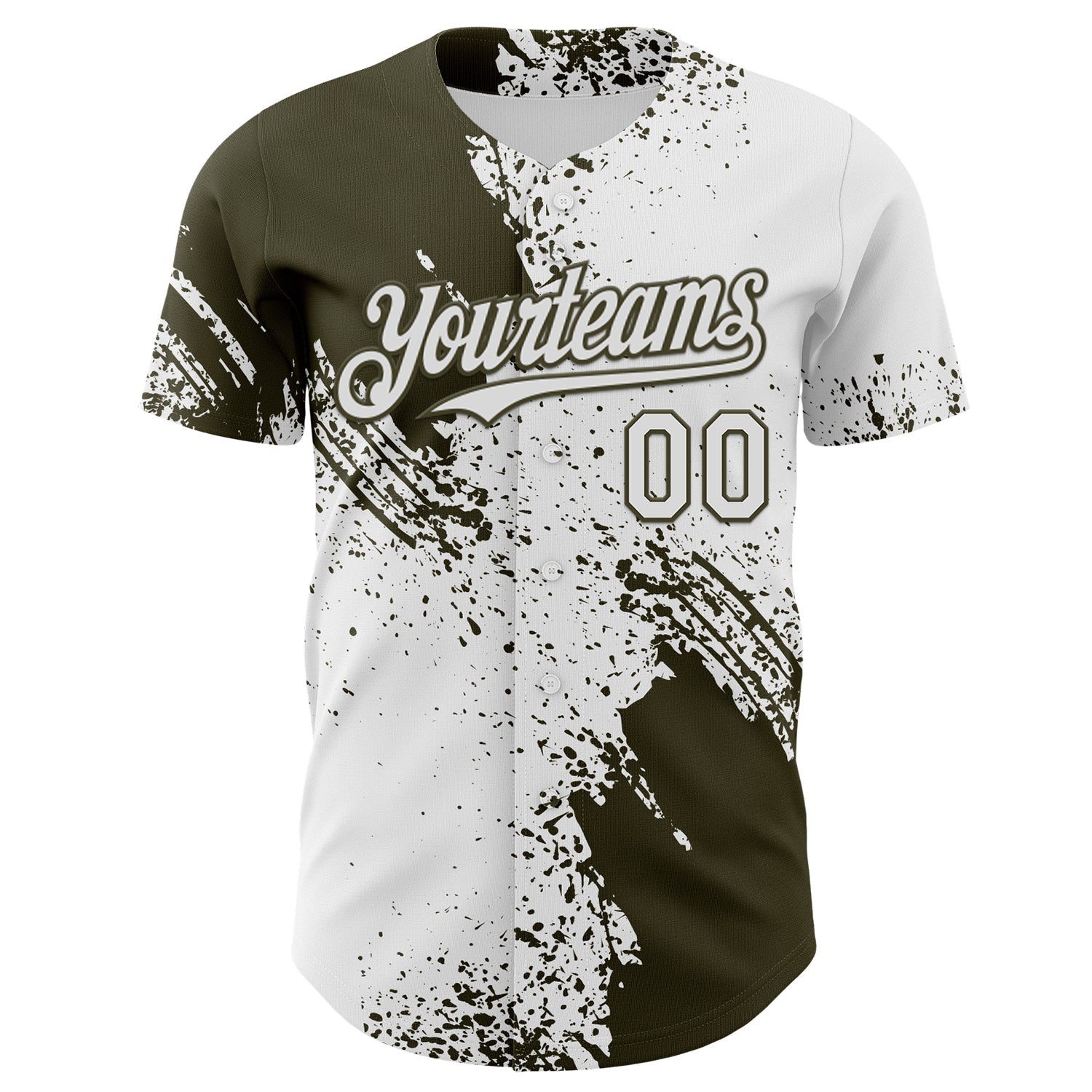 Custom White-Olive Abstract Brush Stroke Authentic Baseball Jersey view 2