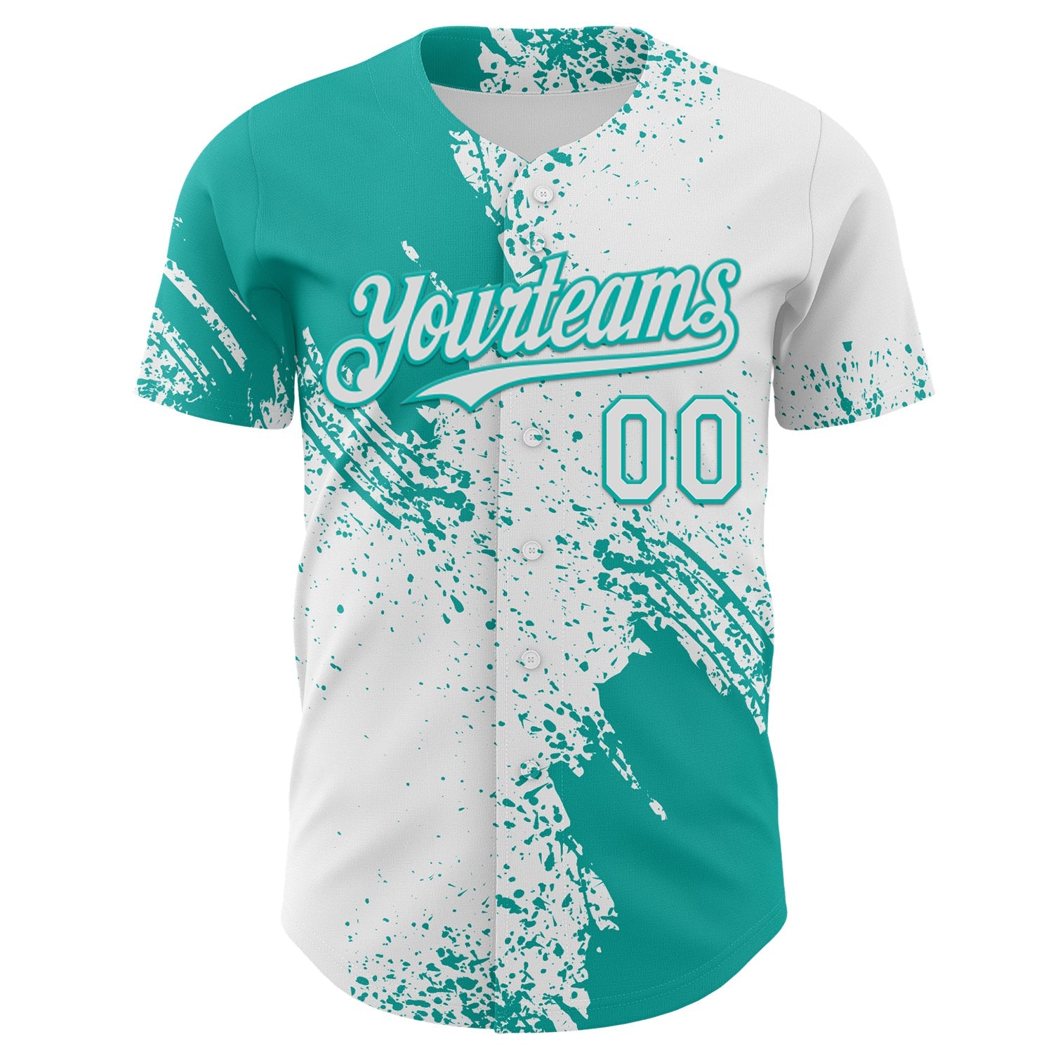 Custom White-Aqua Abstract Brush Stroke Authentic Baseball Jersey view 2