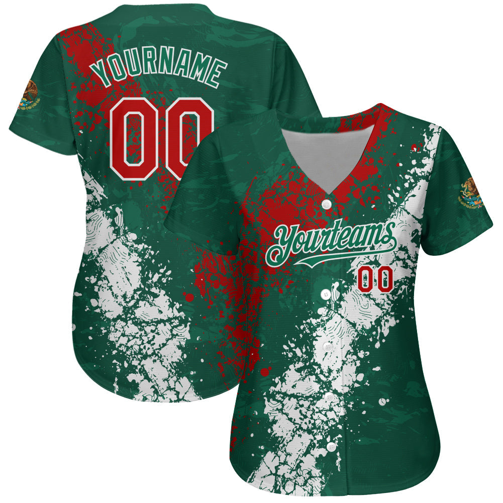 Custom Kelly Green Red-White 3D Mexico Authentic Baseball Jersey view 2