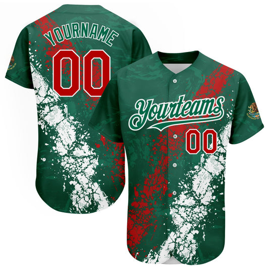Custom Kelly Green Red-White 3D Mexico Authentic Baseball Jersey - Main View