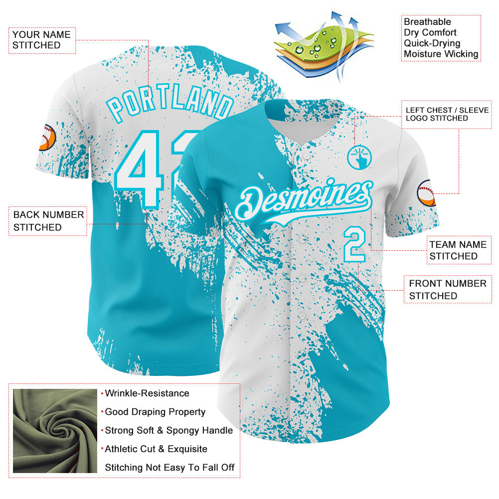 Custom White-Lakes Blue Abstract Brush Stroke Authentic Baseball Jersey view 3