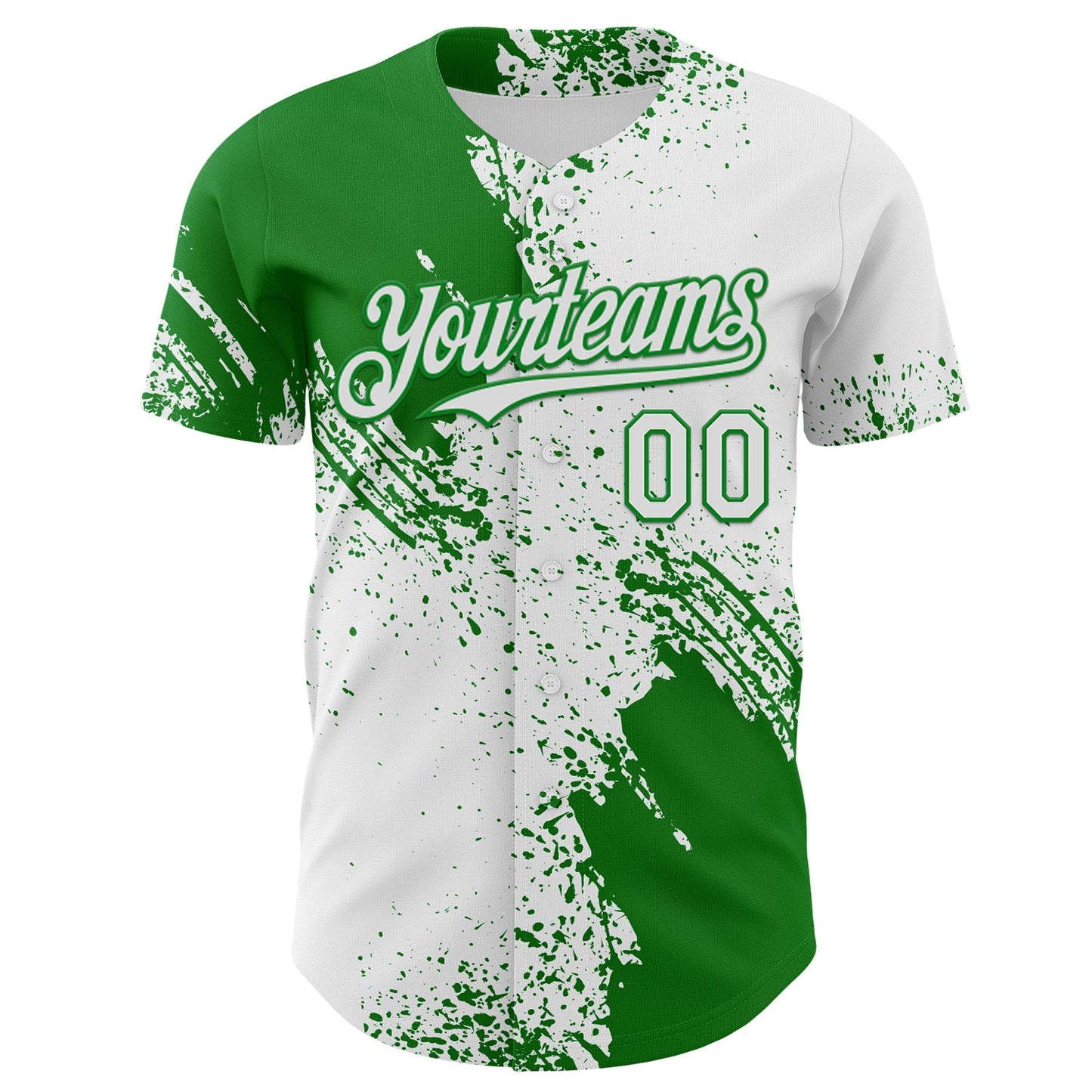 Custom White-Grass Green Abstract Brush Stroke Authentic Baseball Jersey view 2