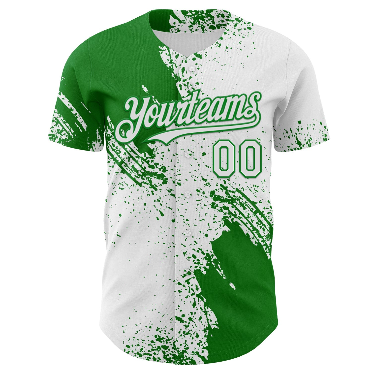 Custom White-Grass Green Abstract Brush Stroke Authentic Baseball Jersey view 2