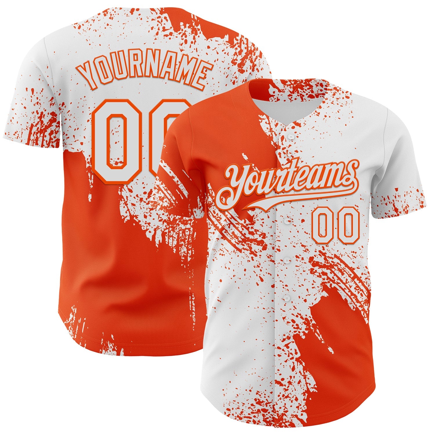 Custom White-Orange Abstract Brush Stroke Authentic Baseball Jersey - Main View