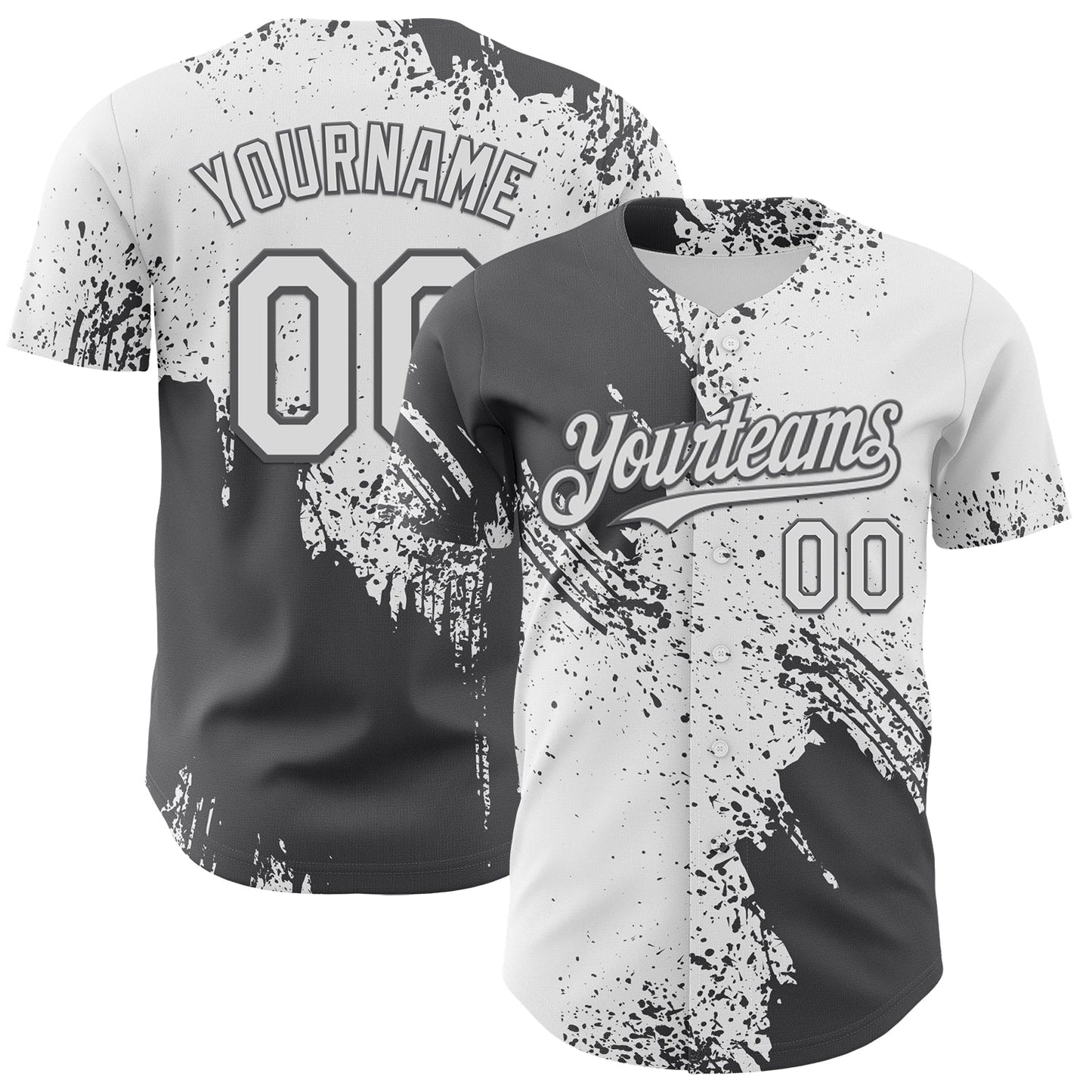Custom White-Steel Gray Abstract Brush Stroke Authentic Baseball Jersey - Main View