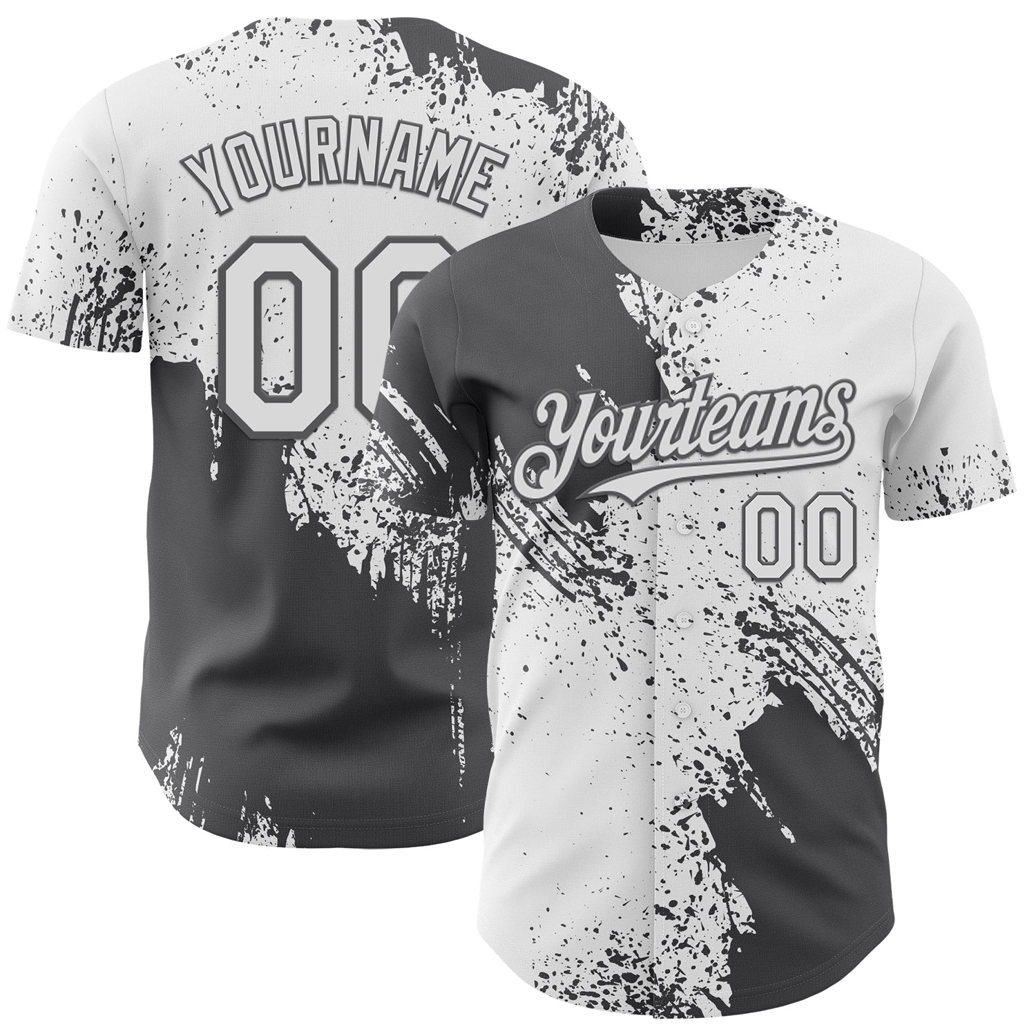 Custom White-Steel Gray Abstract Brush Stroke Authentic Baseball Jersey - Main View