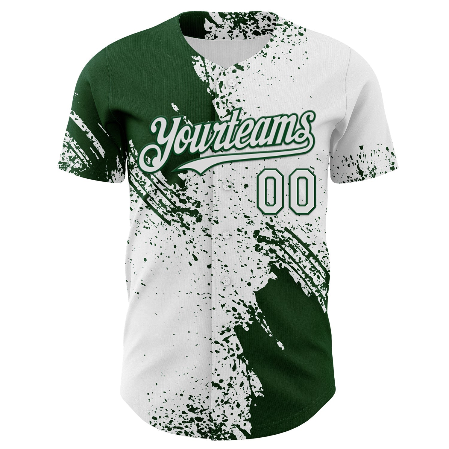Custom White-Green Abstract Brush Stroke Authentic Baseball Jersey view 2