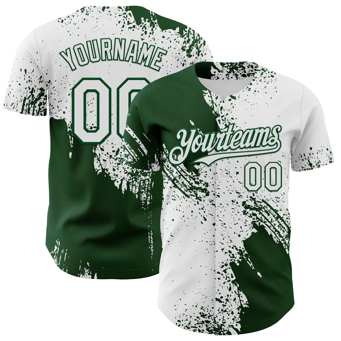 Custom White-Green Abstract Brush Stroke Authentic Baseball Jersey - Main View