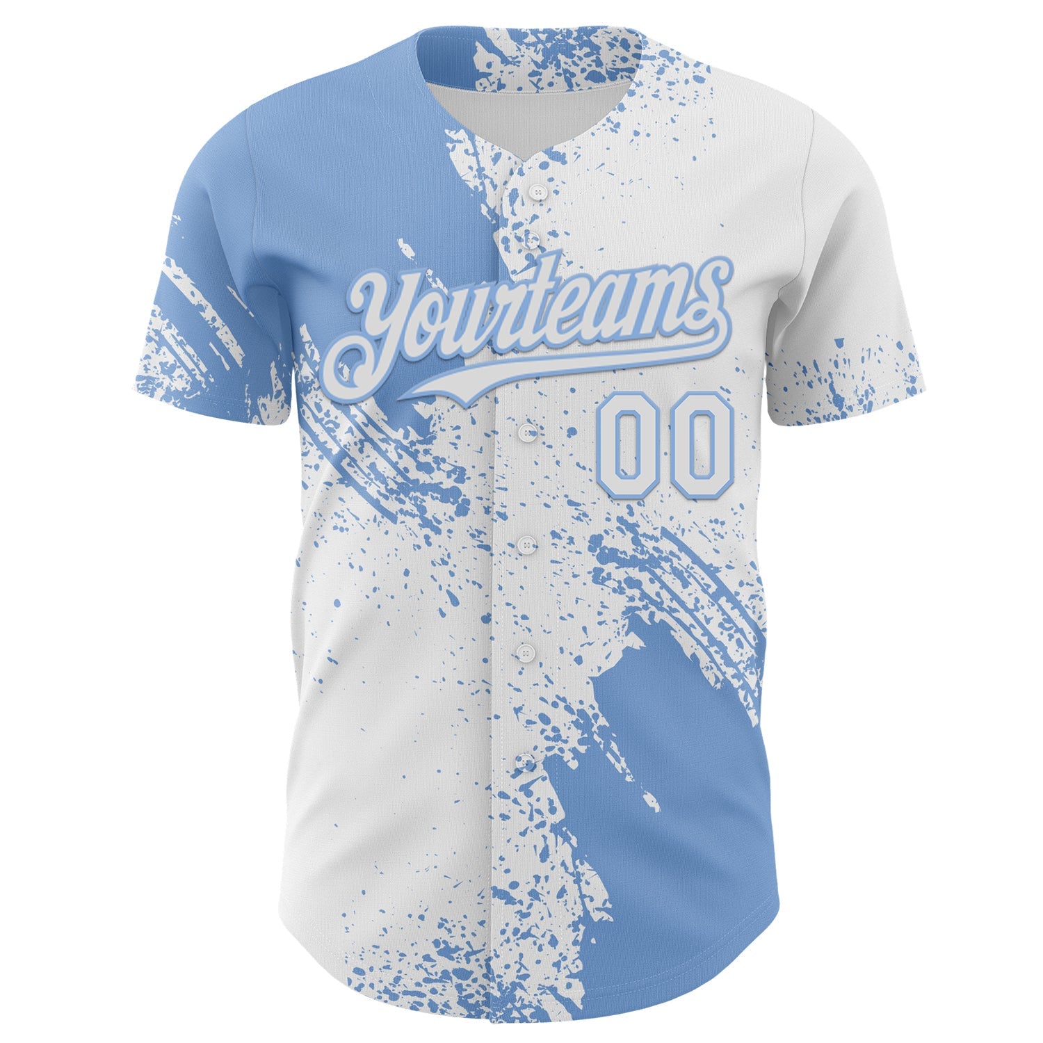 Custom White-Light Blue Abstract Brush Stroke Authentic Baseball Jersey view 2