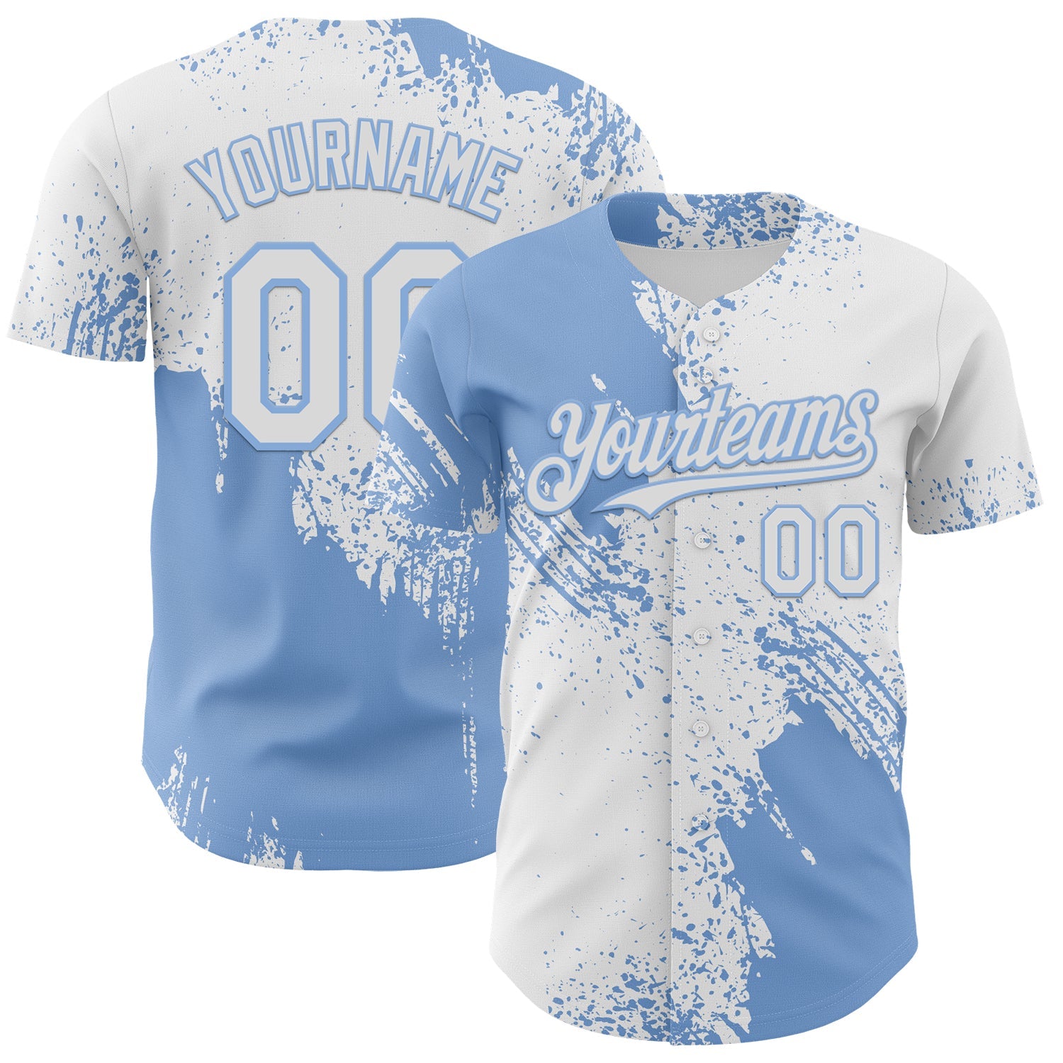 Custom White-Light Blue Abstract Brush Stroke Authentic Baseball Jersey - Main View