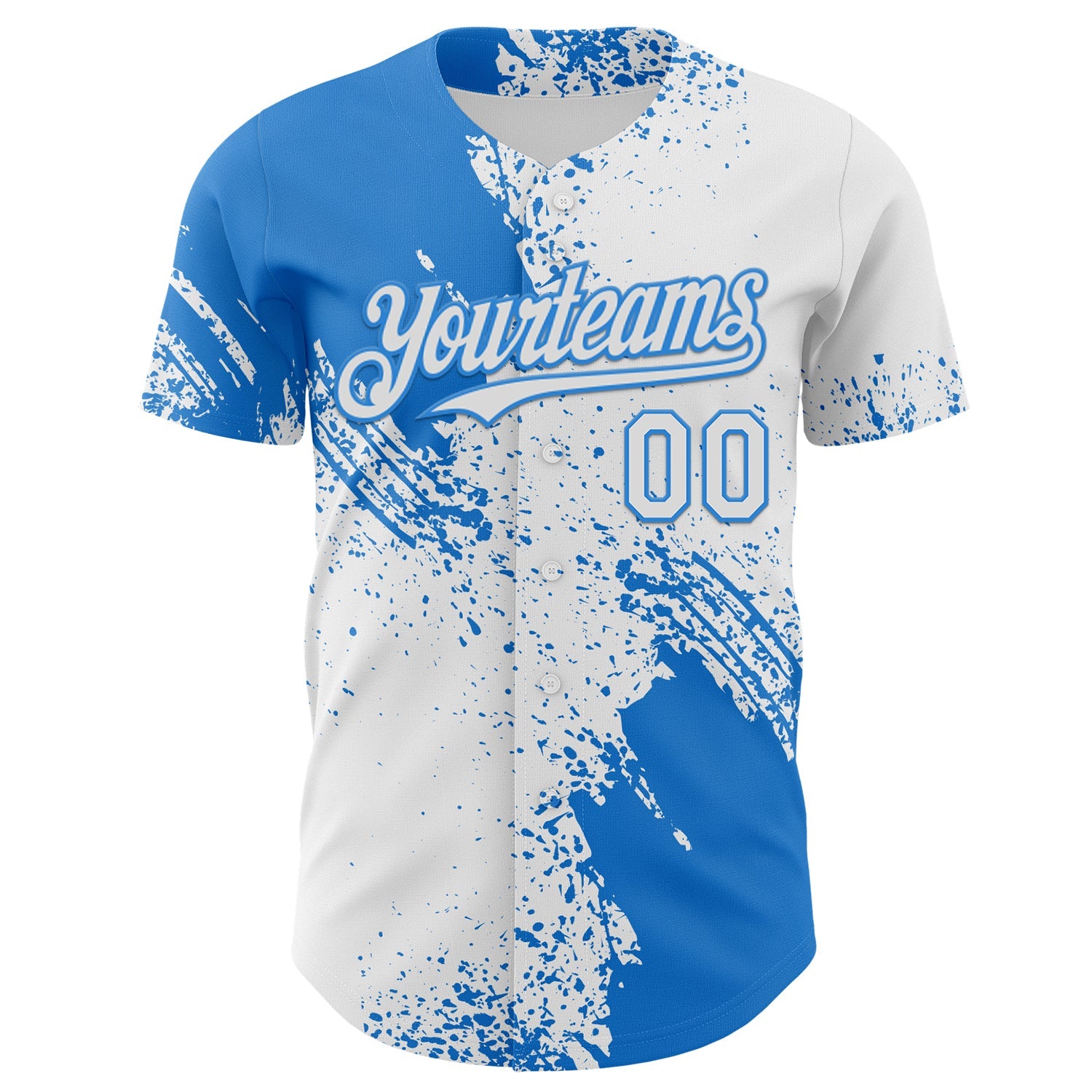 Custom White-Electric Blue Abstract Brush Stroke Authentic Baseball Jersey view 2