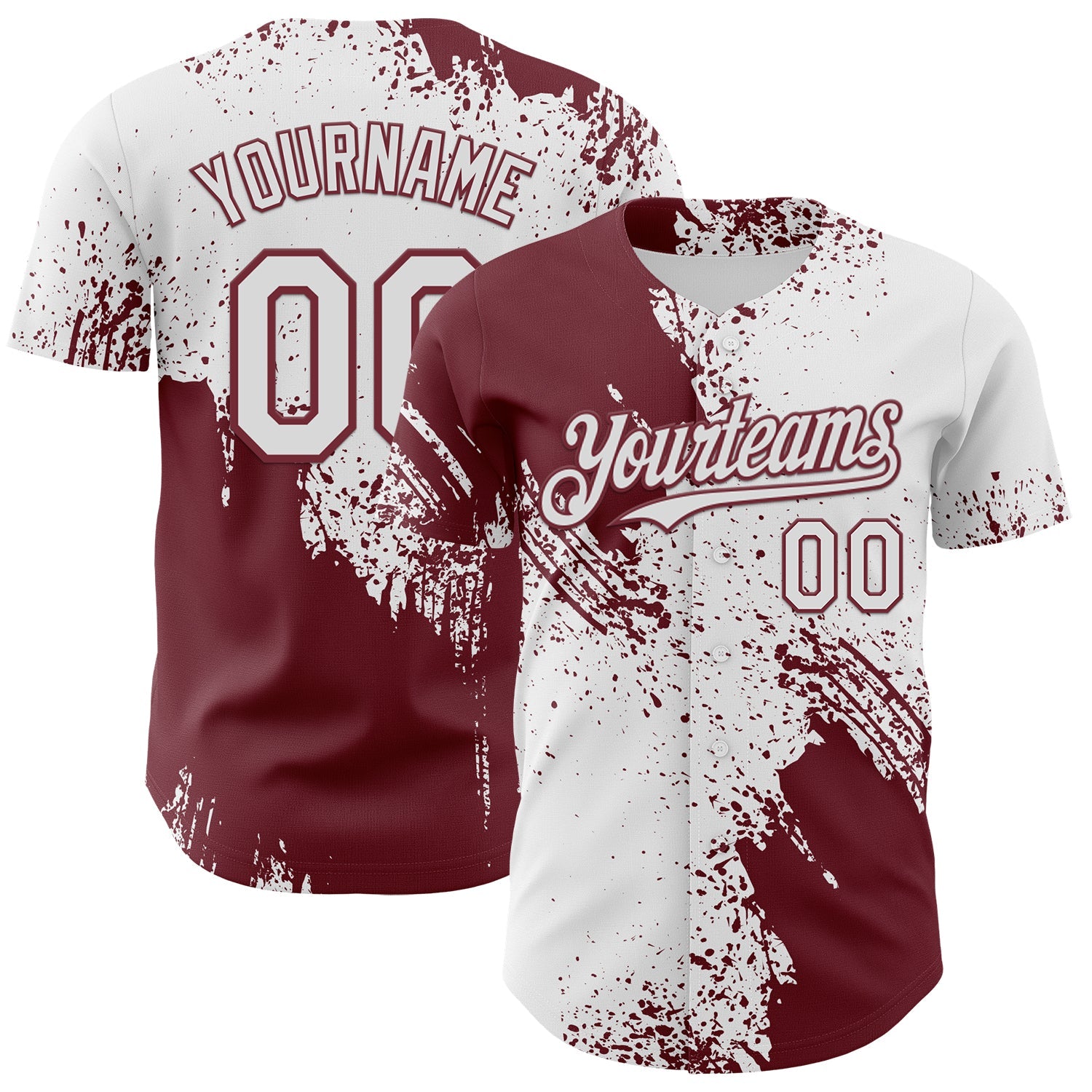 Custom White-Burgundy Abstract Brush Stroke Authentic Baseball Jersey - Main View
