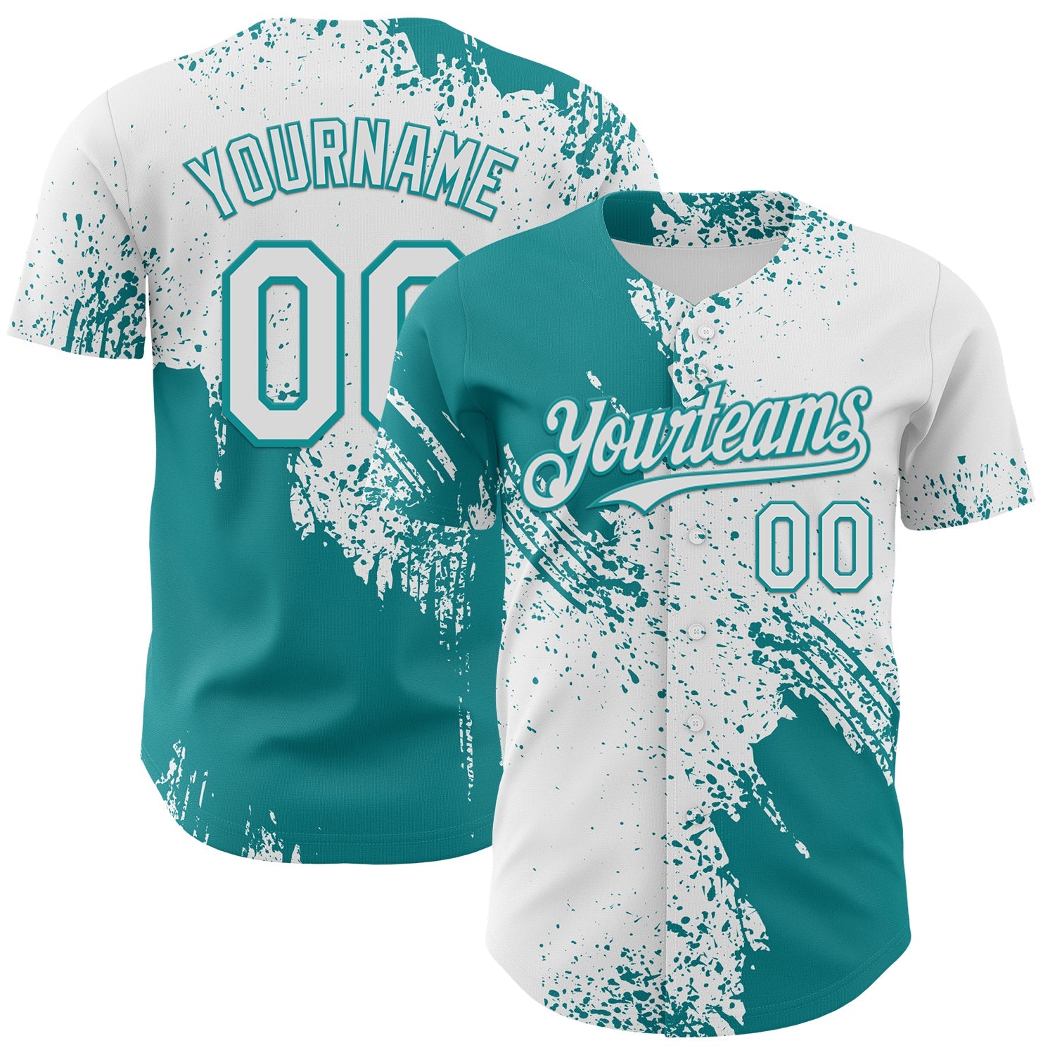 Custom White-Teal Abstract Brush Stroke Authentic Baseball Jersey - Main View