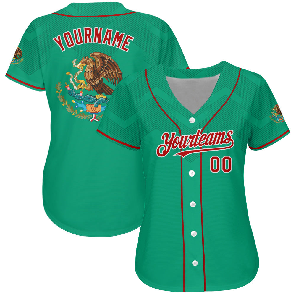 Custom Kelly Green Red-White 3D Mexico Authentic Baseball Jersey view 2