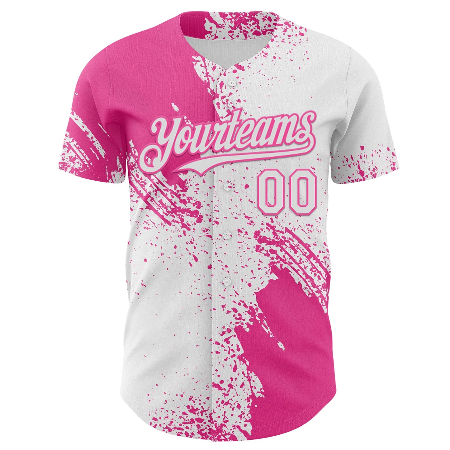Custom White-Pink Abstract Brush Stroke Authentic Baseball Jersey view 2