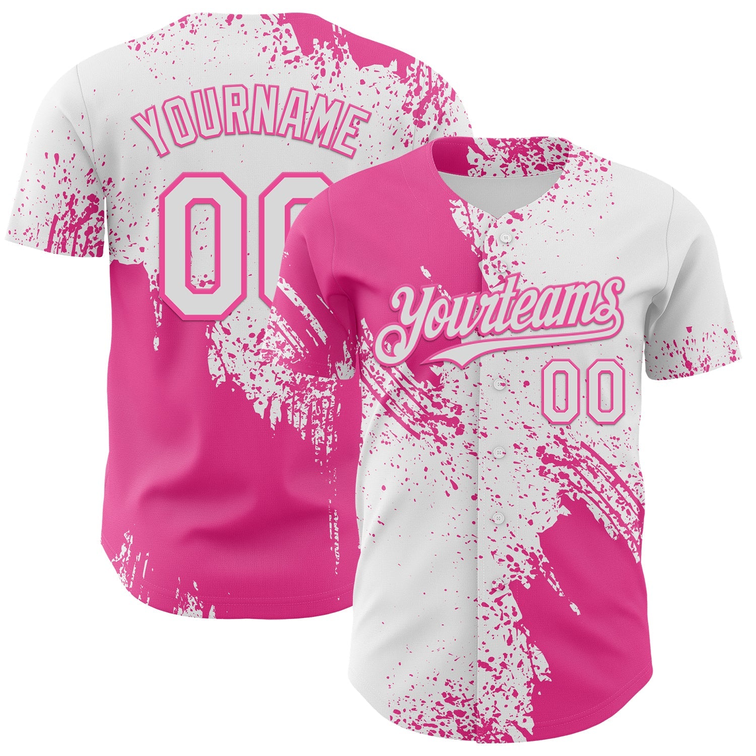 Custom White-Pink Abstract Brush Stroke Authentic Baseball Jersey - Main View