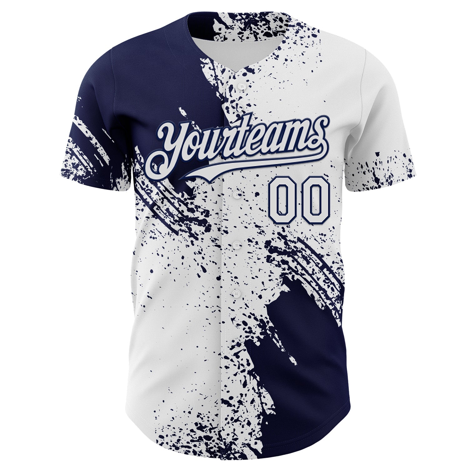 Custom White-Navy Abstract Brush Stroke Authentic Baseball Jersey view 2