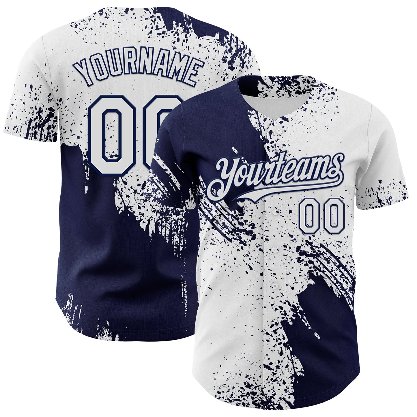 Custom White-Navy Abstract Brush Stroke Authentic Baseball Jersey - Main View