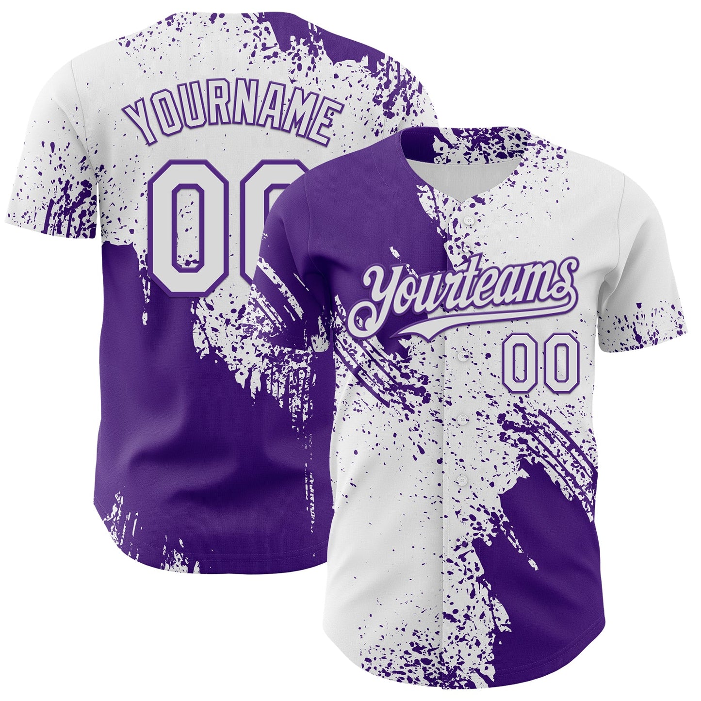 Custom White-Purple Abstract Brush Stroke Authentic Baseball Jersey - Main View