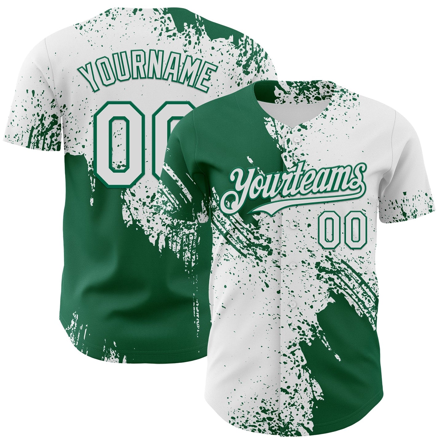 Custom White-Kelly Green Abstract Brush Stroke Authentic Baseball Jersey - Main View