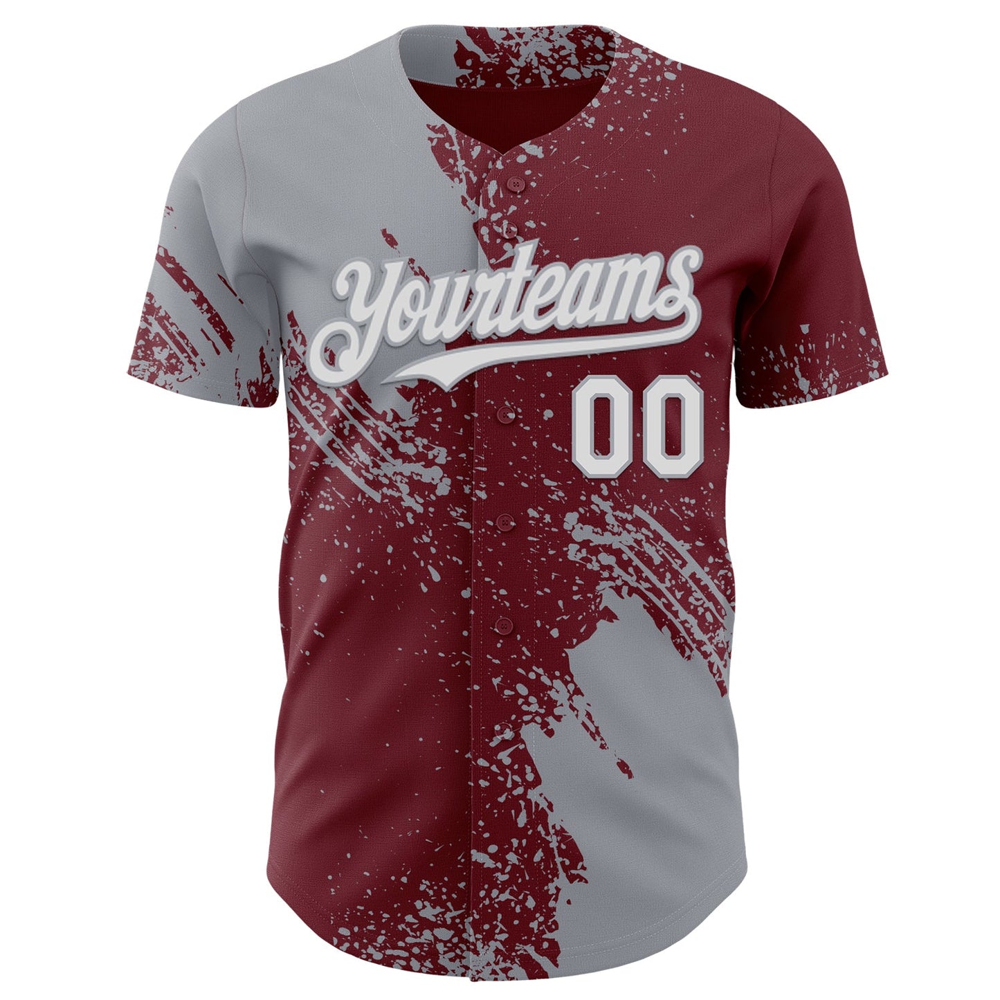 Custom Burgundy White-Gray Abstract Brush Stroke Authentic Baseball Jersey view 2