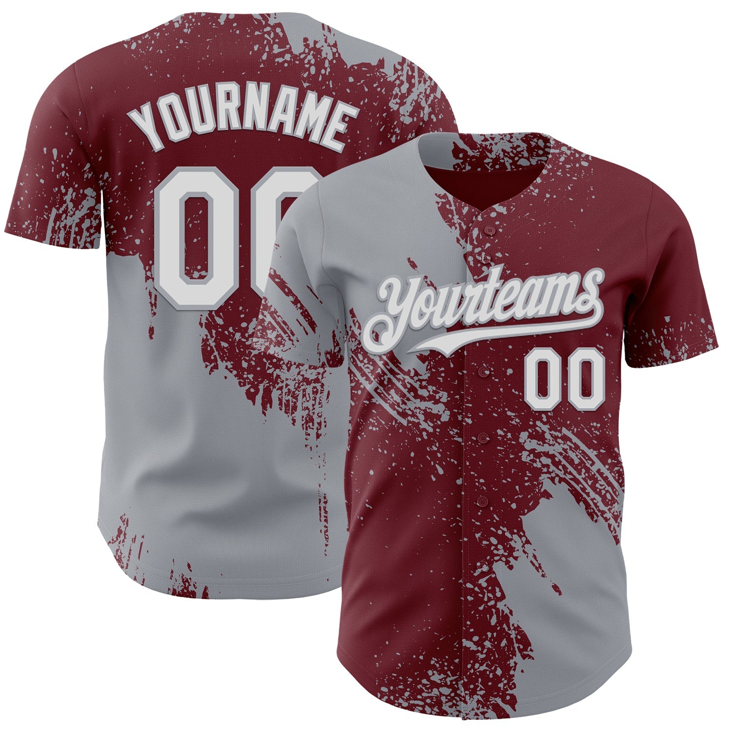 Custom Burgundy White-Gray Abstract Brush Stroke Authentic Baseball Jersey - Main View