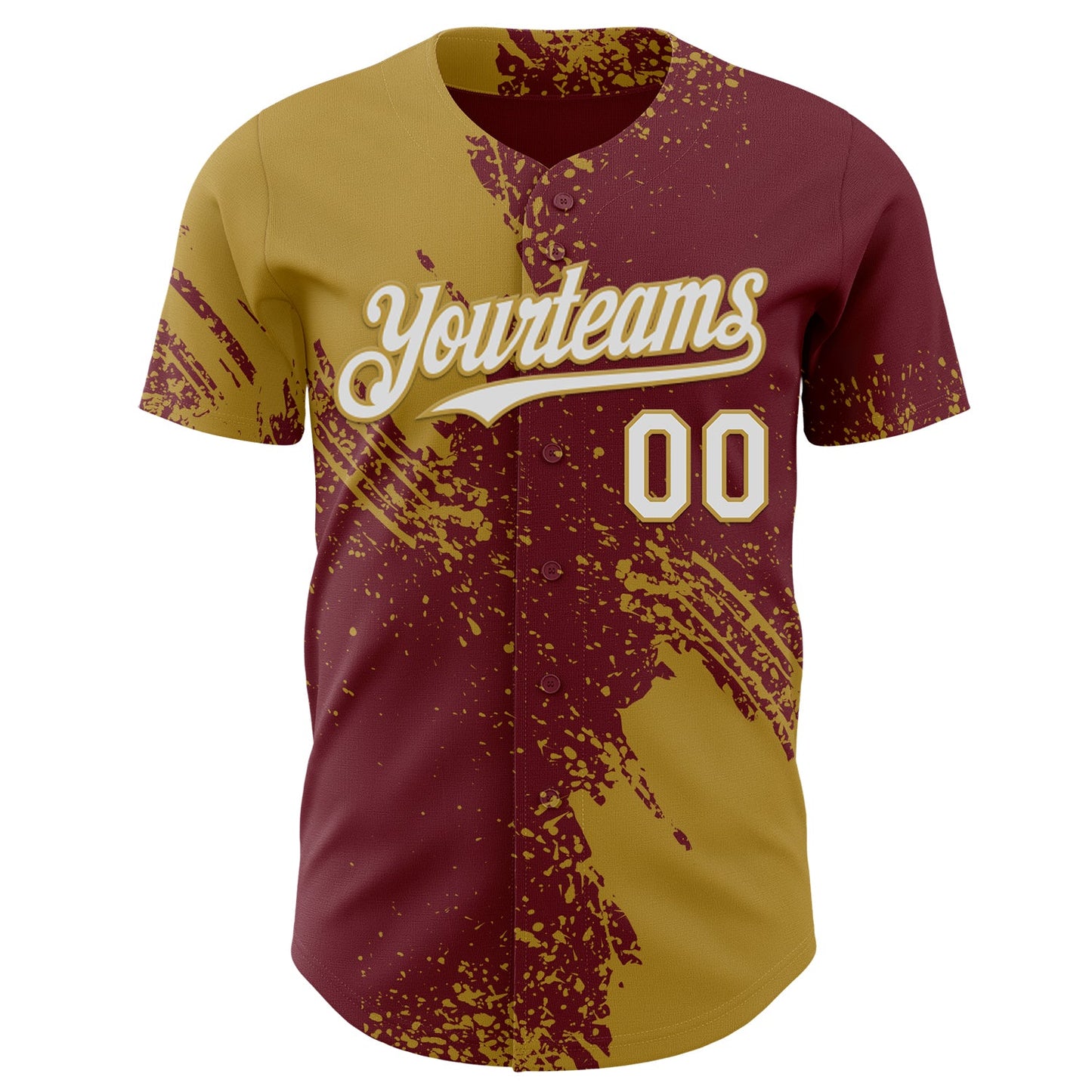 Custom Burgundy White-Old Gold Abstract Brush Stroke Authentic Baseball Jersey view 2